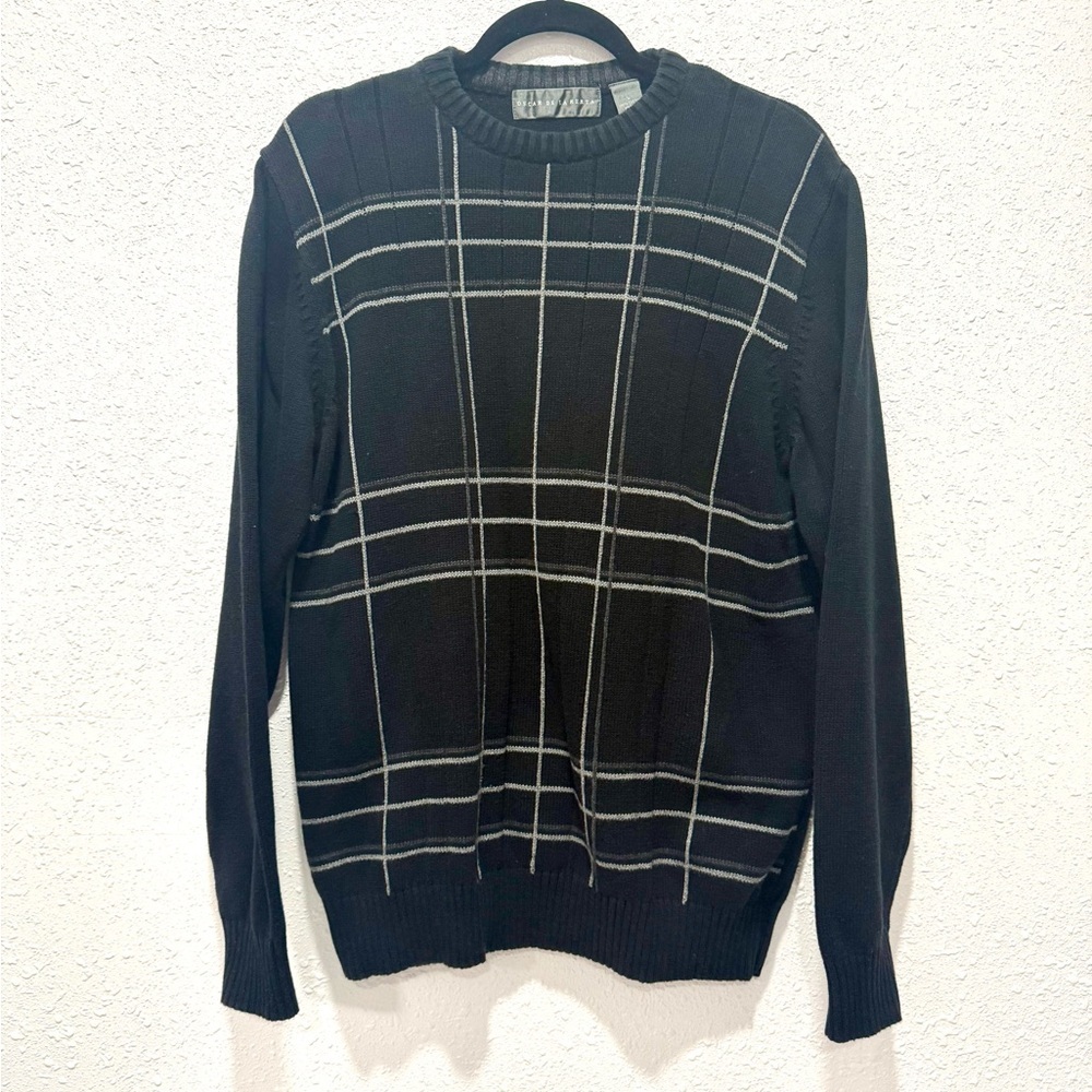 Oscar de la Renta 100% cotton Black and Gray Plaid Crewneck Sweater L